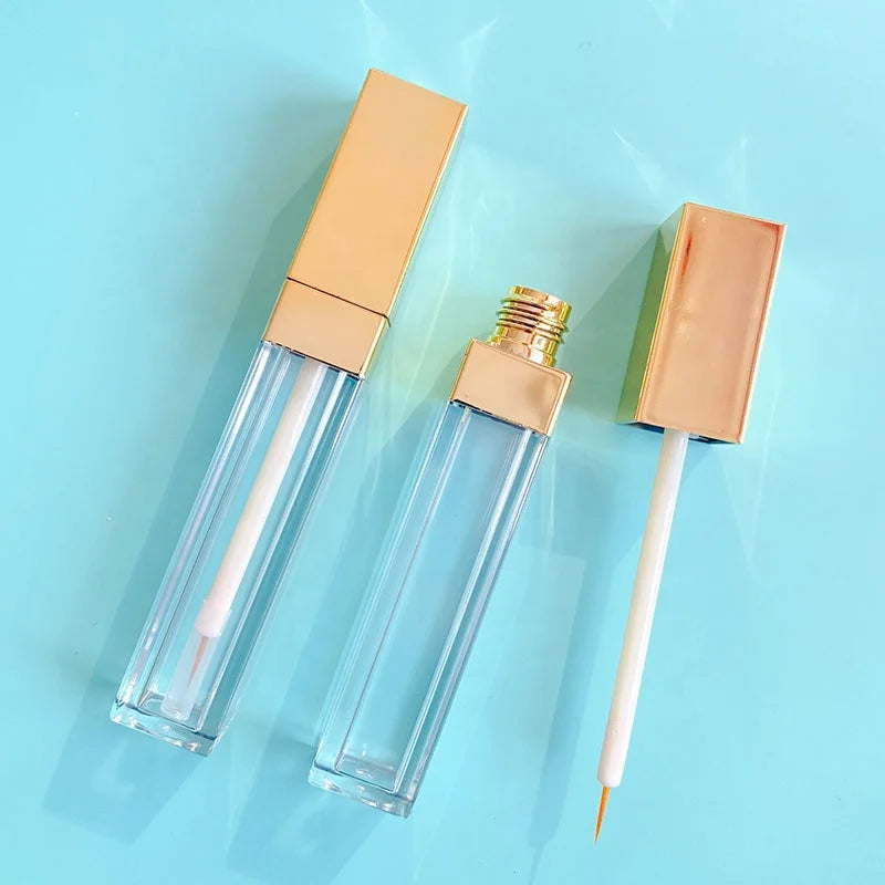 LZ Pack Stock 100pcs Wholesale Gold and Clear Eyeliner Tube Square 6ml Custom Private Label Eyelash Serum Packaging