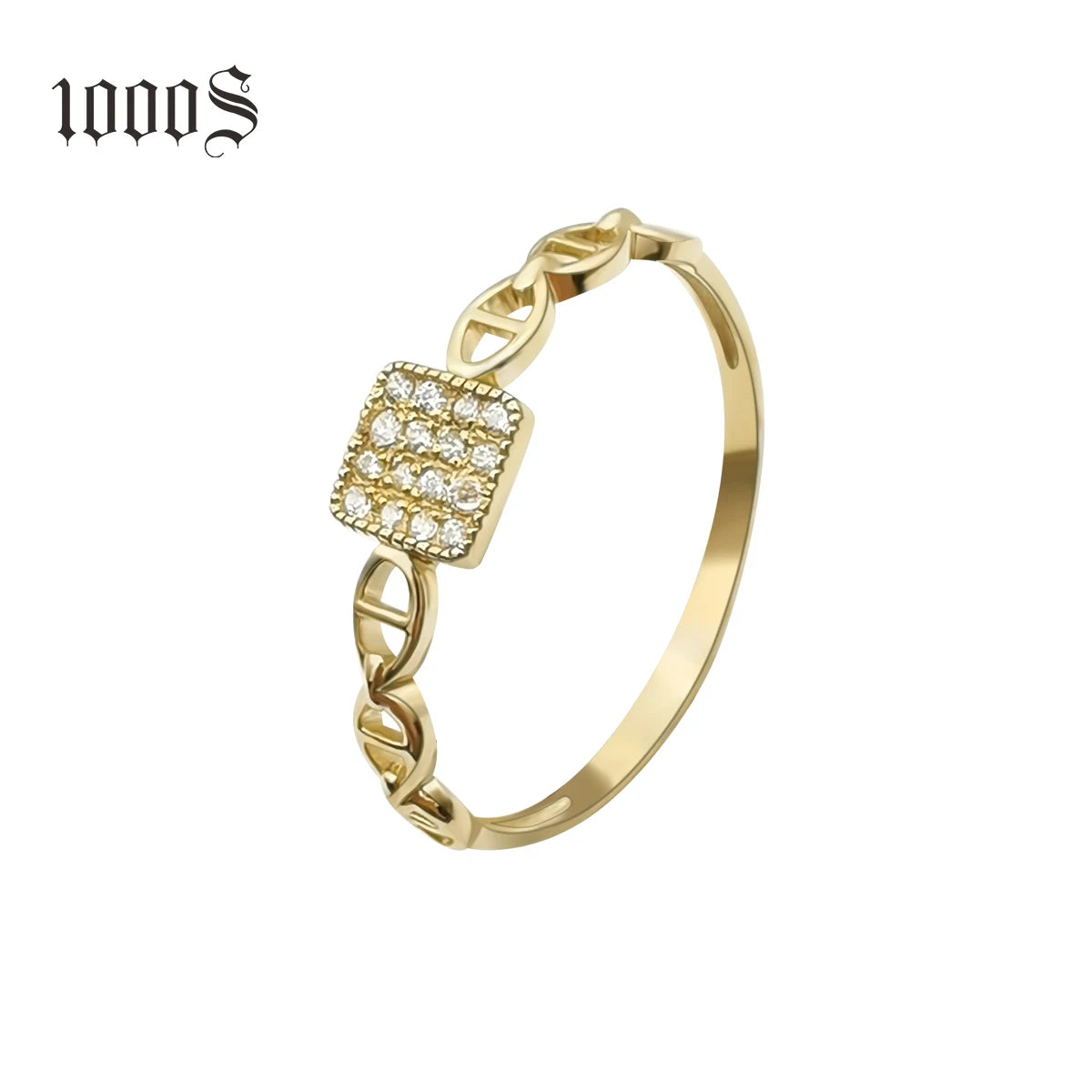 1000S SQ089G 9K Solid Yellow Gold Cluster Ring Zircon Stones Prong Setting Geometric Design-Trendy Unisex Wedding Ring