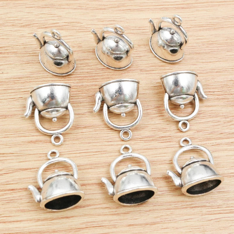 10pcs/lot 19x17x10mm  Antique Silver Plated Teapot Handmade Charms Pendant:DIY for Bracelet Necklace