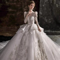 Elegant Retro Luxury Women's High-End Wedding Dress New Style Long Sleeve Court with Lace Decoration and Lace-Up Back Design