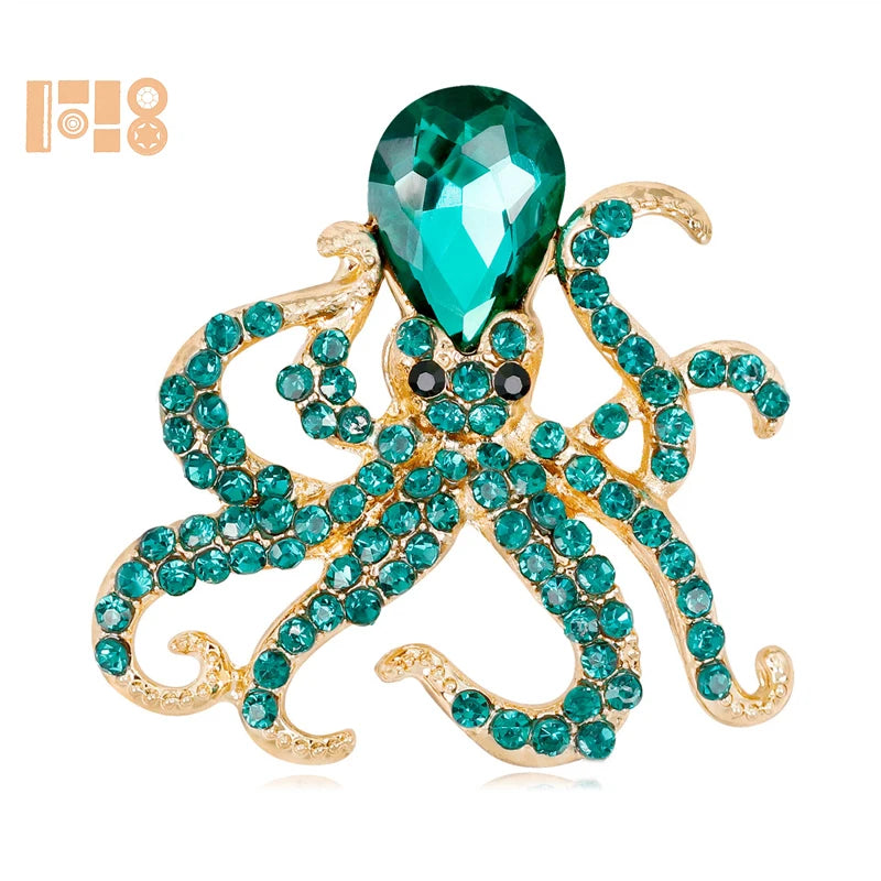 Rhinestone Brooch Octopus Brooch Fashion Alloy Glass studded Animal Brooch Corsage for Clothes Decoration