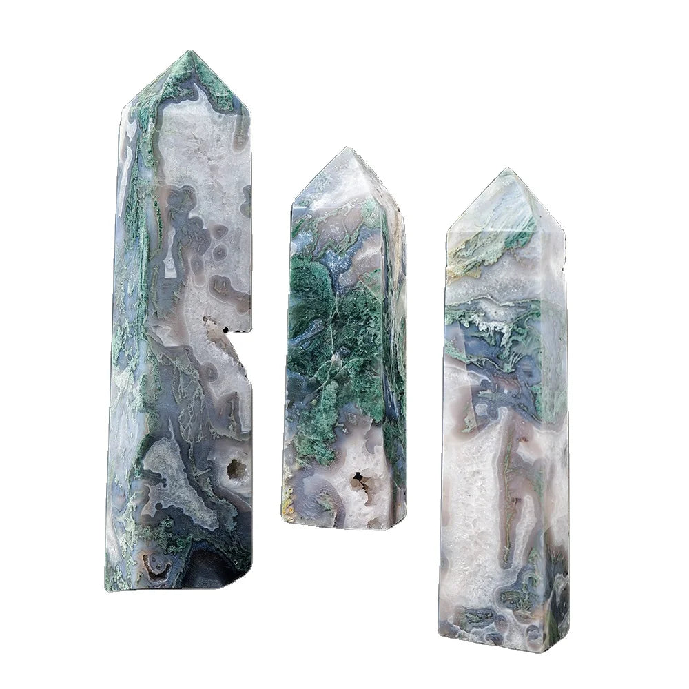 Wholesale Big Size Moss Agate Crystal Tower Healing Stone Crystal Geode Wand Column