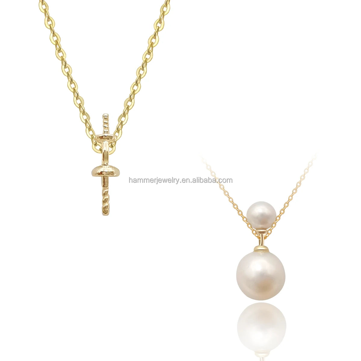 Wholesale Diy Plain Pendant Bail Pearl Button Mount 9k 14k 18k Gold Mounting for Pearls Jewelry Findings