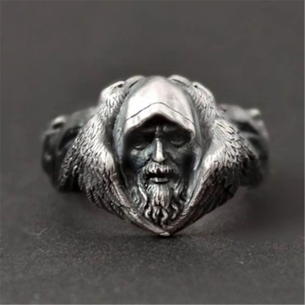 Norse Fashion Vintage Mens Viking Fenrir Wolf Odin's Raven Punk Ring Amulet Jewelry Gift