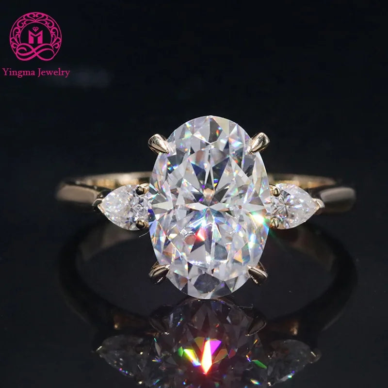 14K Solid Gold Jewelry White D Diamond Mossanite Yellow Gold 4.5 Carat 8x12mm Oval Cut Moissanite Ring for Wedding Engagement