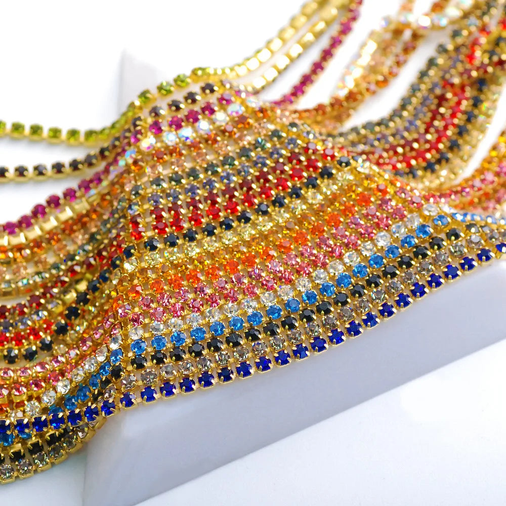 2025 Crystal Hot Sale Crystal Rhinestone Gold Cup Chain for Dress Garment Accessories Cup With Color Stone Rhinestone Cup Chain