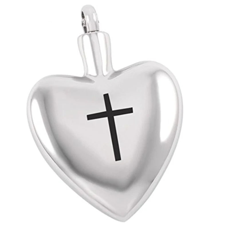 Stainless Steel Heart Cremation Urn Pendant Ash Holder Urn Necklace Heart Cross Heart Keepsake Cross Cemetery Supplier Ash Urns