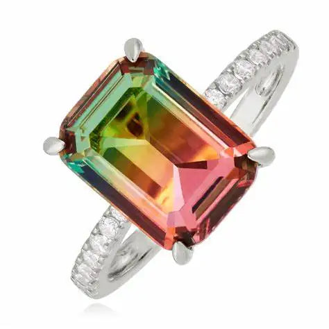 Sterling Silver 925 Jewellery Emerald Cut Big Stone Change Color Alexandrite Crushed Engagement Ring Designs for Women
