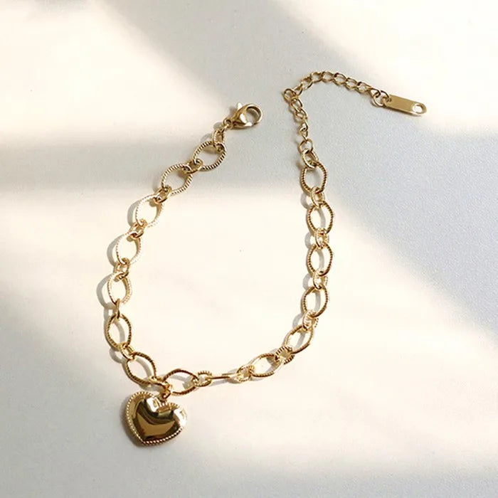 Rococo Style Stainless Steel Heart Shape Pendant Charm Bracelet for Women