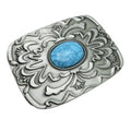 OEM ODM Zinc Alloy Casting 3D Design Square Water Ripple Belt Buckle With Turkish Blue Chalchite Turquoise