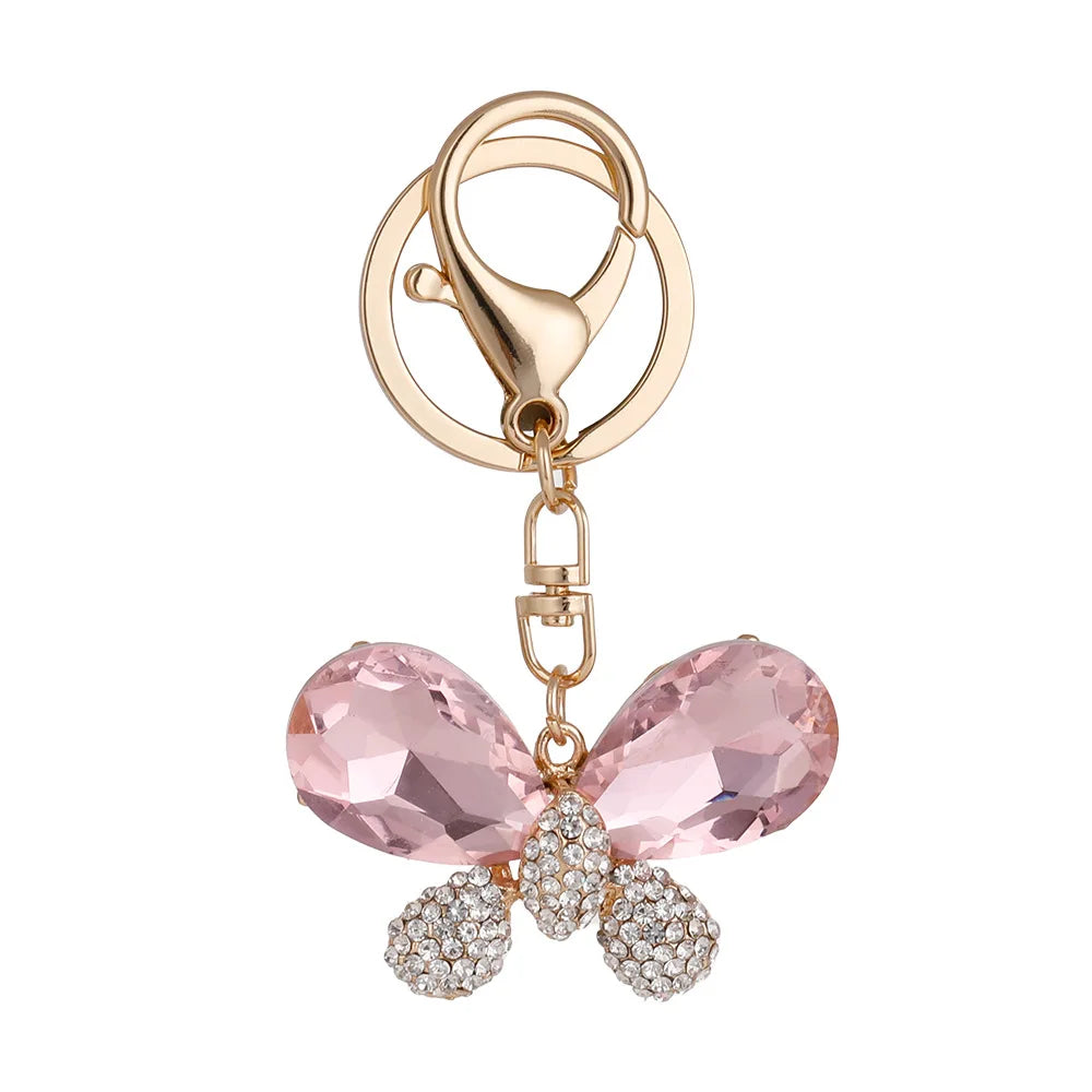 Trendy Bling Rhinestone Insect Butterfly Keyring Accessory Colorful Crystal Butterfly Keychain for Women Gift