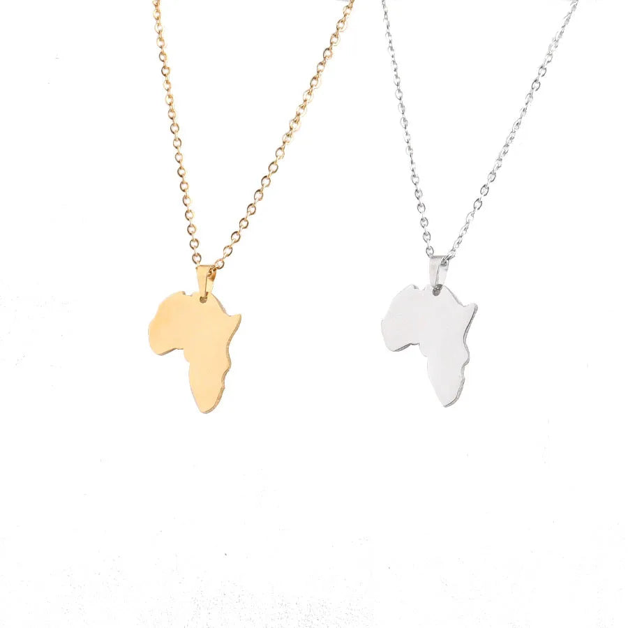 Africa Hot Sale Stainless Steel Chain Necklace Africa Map Pendant Necklaces Women Men Gold Color African Jewelry for Gift