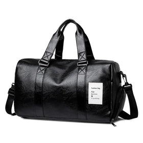 SG0568 Wholesale Waterproof PU Leather Duffel Bags for Men Travel Use Black Duffel Bags with Shoes Compartment Custom Design
