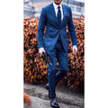 Men's Suits Blue Single Breasted Peaked Lapel Slim Fit Skinny 2 Piece Jacket Pants Set Chic Male Clothing Office Costumes