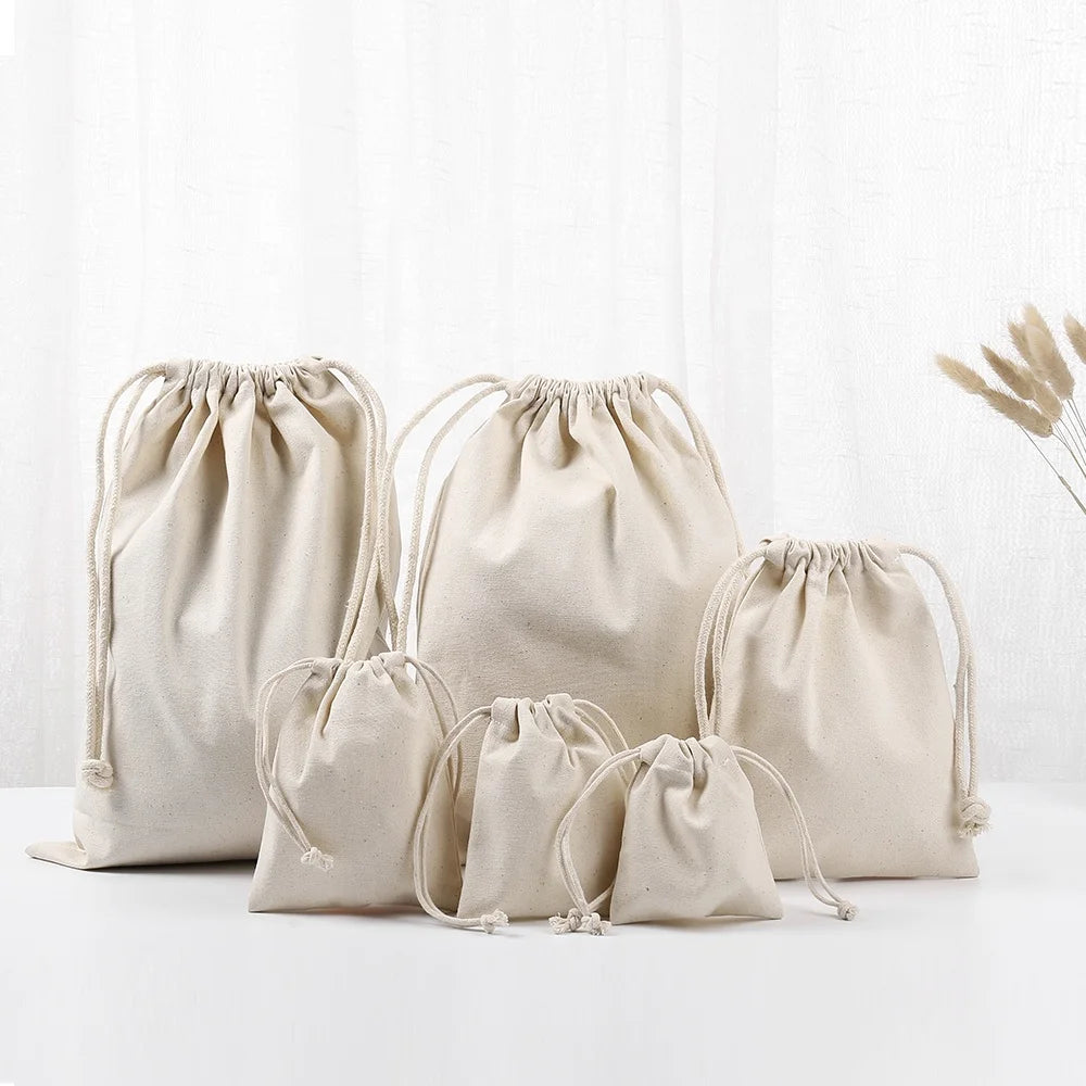 Factory Custom Calico Drawstring Bags Eco Friendly Natural Sack Bag for Rice Promotional Cotton Drawstring Pouch Supplier MegaBDM