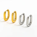 18K Gold Plated Dainty Oval U Hoop Earrings for Women New Trendy Stainless Steel Wedding Jewelry Geometric Pattern Design