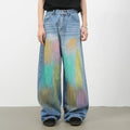 Custom Logo OEM Vintage Stonewashed Loose Fit Mens Hand Painted Graffiti Flare Jeans Baggy Stacked Carpenter Pants