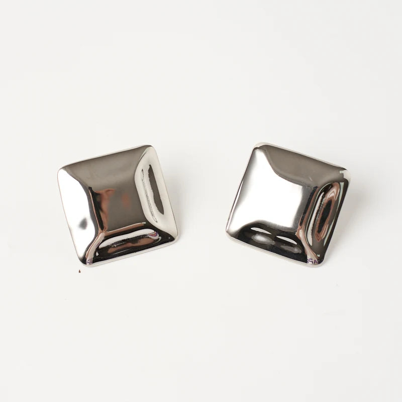 New Arrival Minimalist Stainless Steel Chunky Silver Plated Square Stud Earrings
