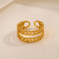 Chain Rings 18K Gold Plated Open Stainless Steel  Double Chain Ring for Women YRS325