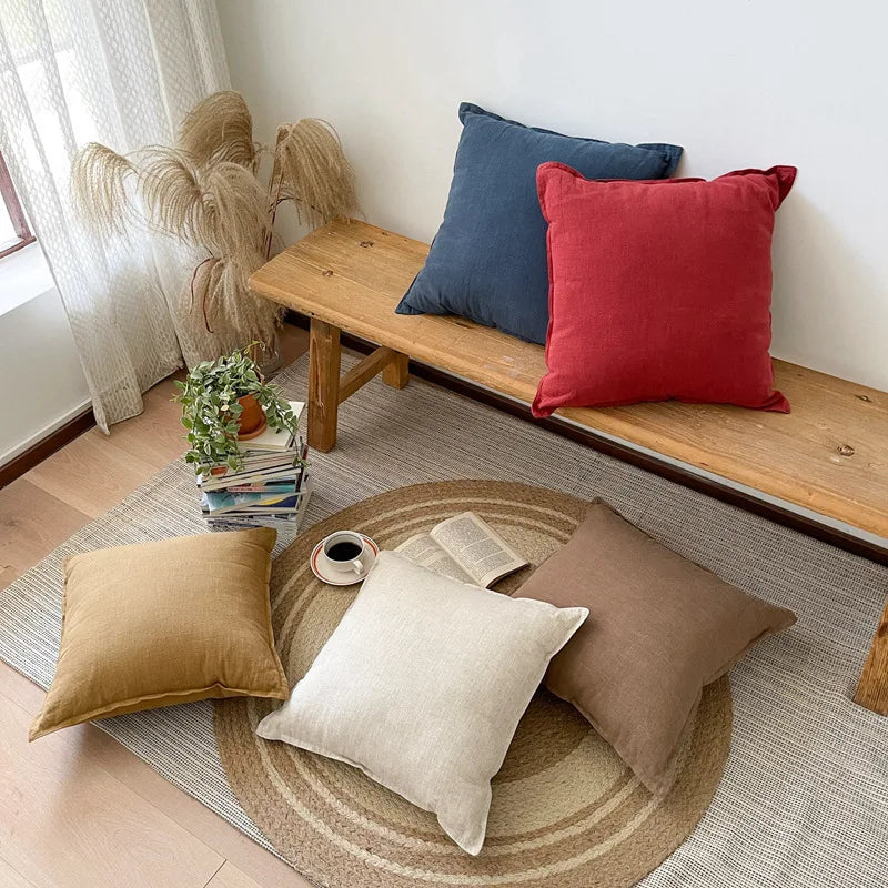 Amity Decorative Soild Linen Cotton Sofa Throw Pillow Covers Home Decoration Cushion Cover Simple Solid X 18 Inch Machine Wash