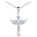 Angel Wing Cross 925 Silver Pendant Necklace Zircon Diamond Setting Infinity Symbol Combination