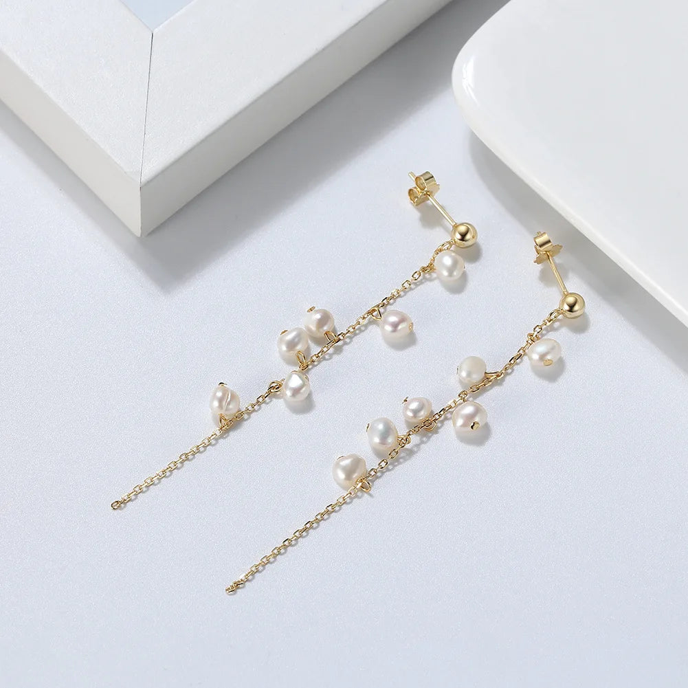 14K Gold Pearl Sterling Silver Jewelry Natural Baroque Freshwater Pearls Earrings