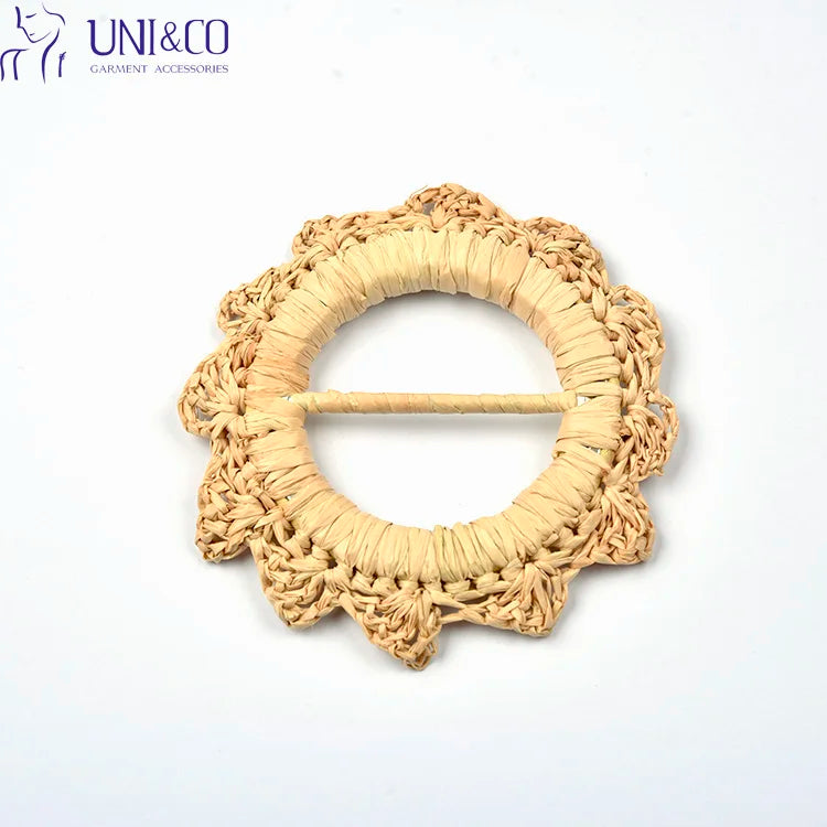 High Fashion Eco-friendly Bamboo Rattan Natural Rattan Beachwear Circle Bikini Swimwear Connector Coat Belt Custom Belt Buckle