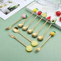 Stainless Steel Dessert Spoon Cartoon Fruit Cute Animal Shape Decoration Coffee Ice Cream Spoon Fruit Fork Metal Cutlery Set