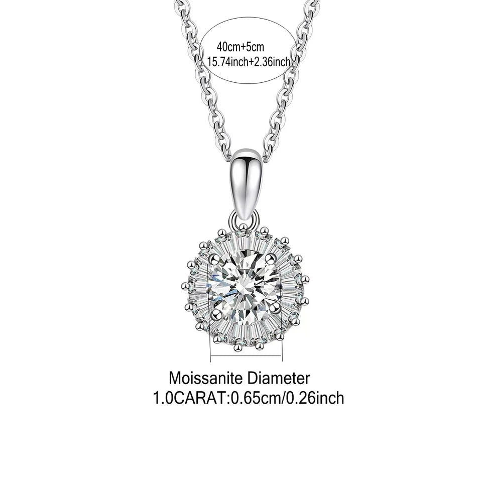 925 Sterling Silver 1 Carat Moissanite Sunflower Necklace Creative Fashion Gift for Men Women Couples on Birthday Anniversary