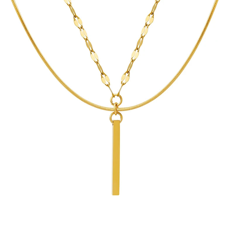 Luxurious Design Rectangular Pendant Necklace Multilayer Stacked Necklace Girls' Stainless Steel Jewelry