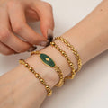 2023 Fashion New Summer Stainless Steel 18K Gold Vintage National Style Inlaid African Jade Bracelet Stock Wholesale