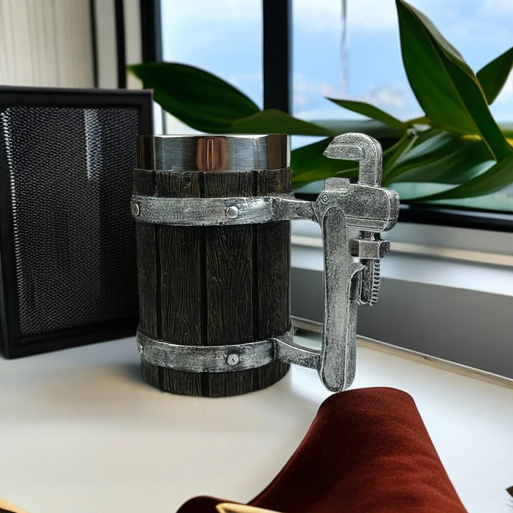 Imitation Bamboo Piece Wooden Barrel Mug MCA25 304 Stainless Steel 600ml Beer Cup Pipe Wrench Wine Cup
