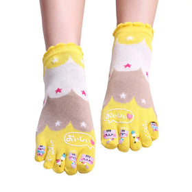 Women's Mid-Tube Five-Toe Socks 100% Cotton Solid Fruit Letter Slogan Bear Cute Sweet Girl Fashion Ankle Knitted Techniques