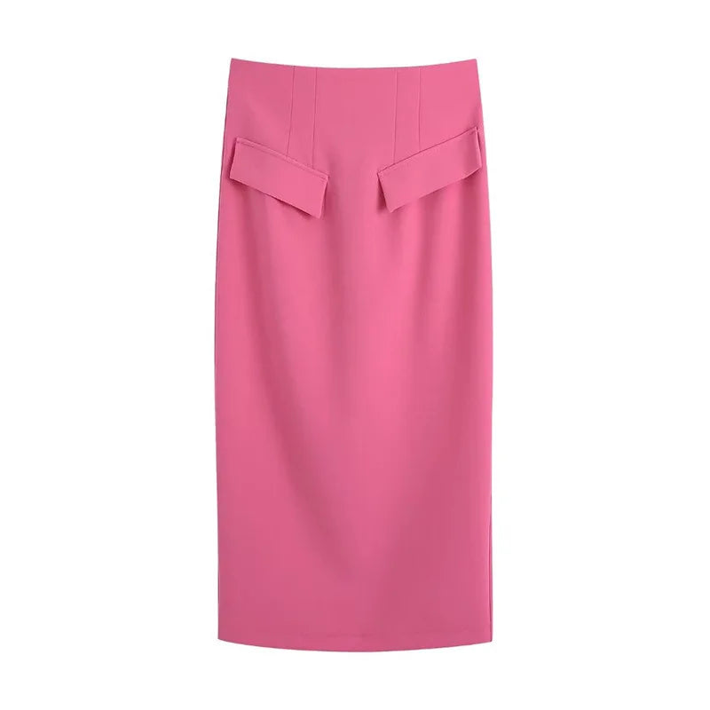 Vintage Women Korean OL Elegant Bodycon Pink Package Hip Midi Skirt New Spring Summer Autumn  Elegant Office Lady Skirts