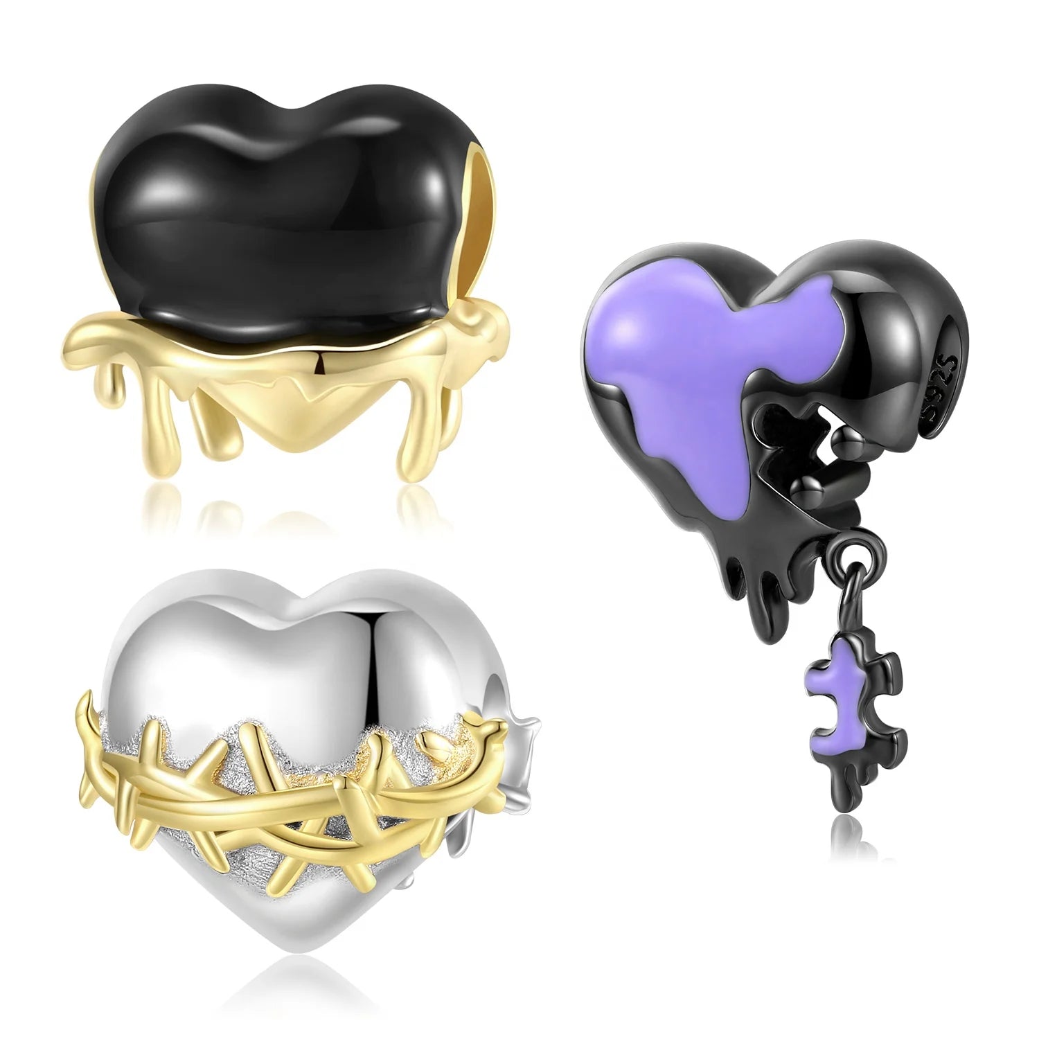 Heart Shape Charm Authentic 925 Sterling Silver Enamel Puzzle Beads for Original Women Charms Bracelet Jewelry DIY Dropshipping