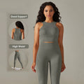 Women's Custom Two-Piece Gym Set Breathable Stretch Fitness Yoga Crop Tank Top and Legging Solid Color Tight Workout Outfit