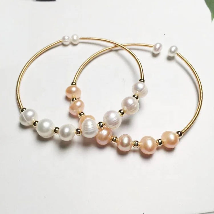 Natural Freshwater Pearl Beads Adjustable Bracelet 14k Gold Color Luxury Jewelry High Quality Bead Cuff Bracelet Bangle