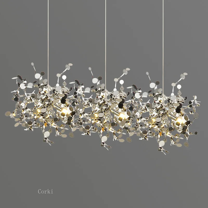 Nordic Chrome Leaf LED Pendant Lamp Modern Living Room bar Hanging Lights Dining Room Chandelier Light Fixtures