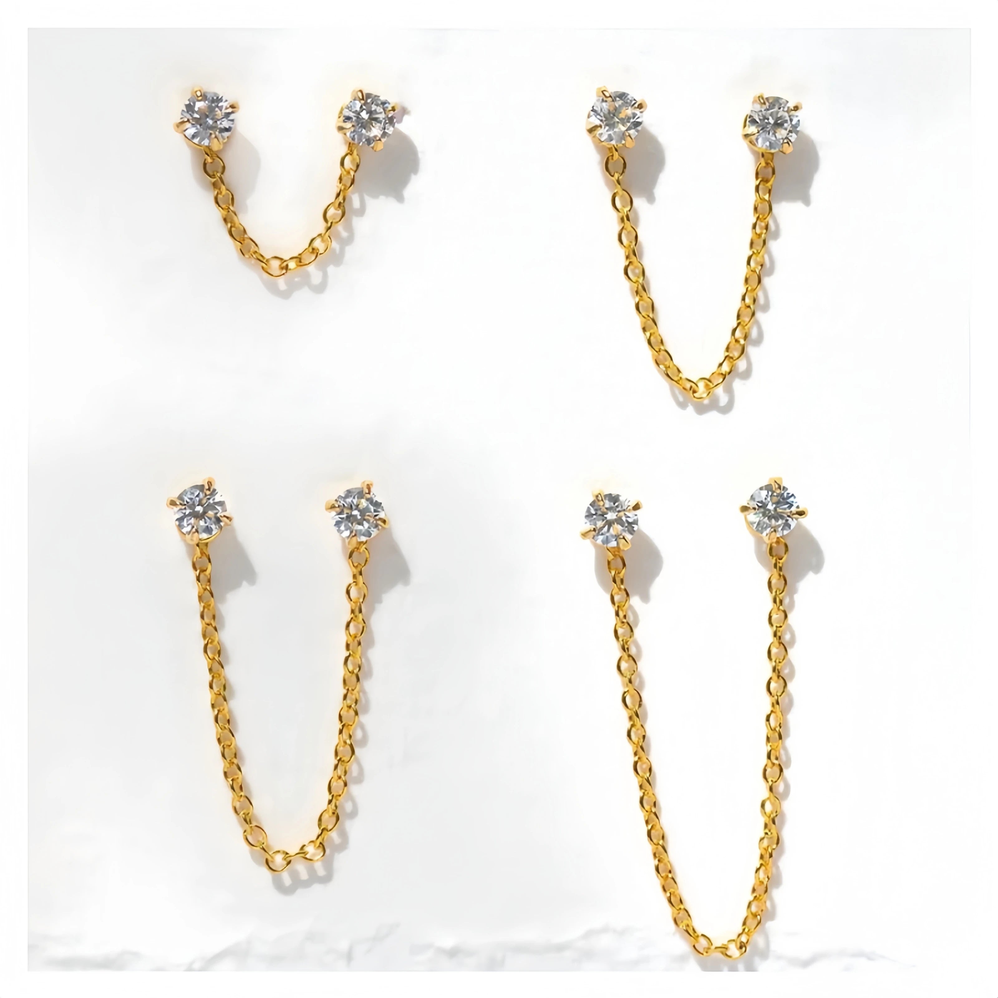 4Pcs Diy Elegant 5A Zircon Chain Earrings S925 Silver Minimalist Modern Look for Women Jewelry Set