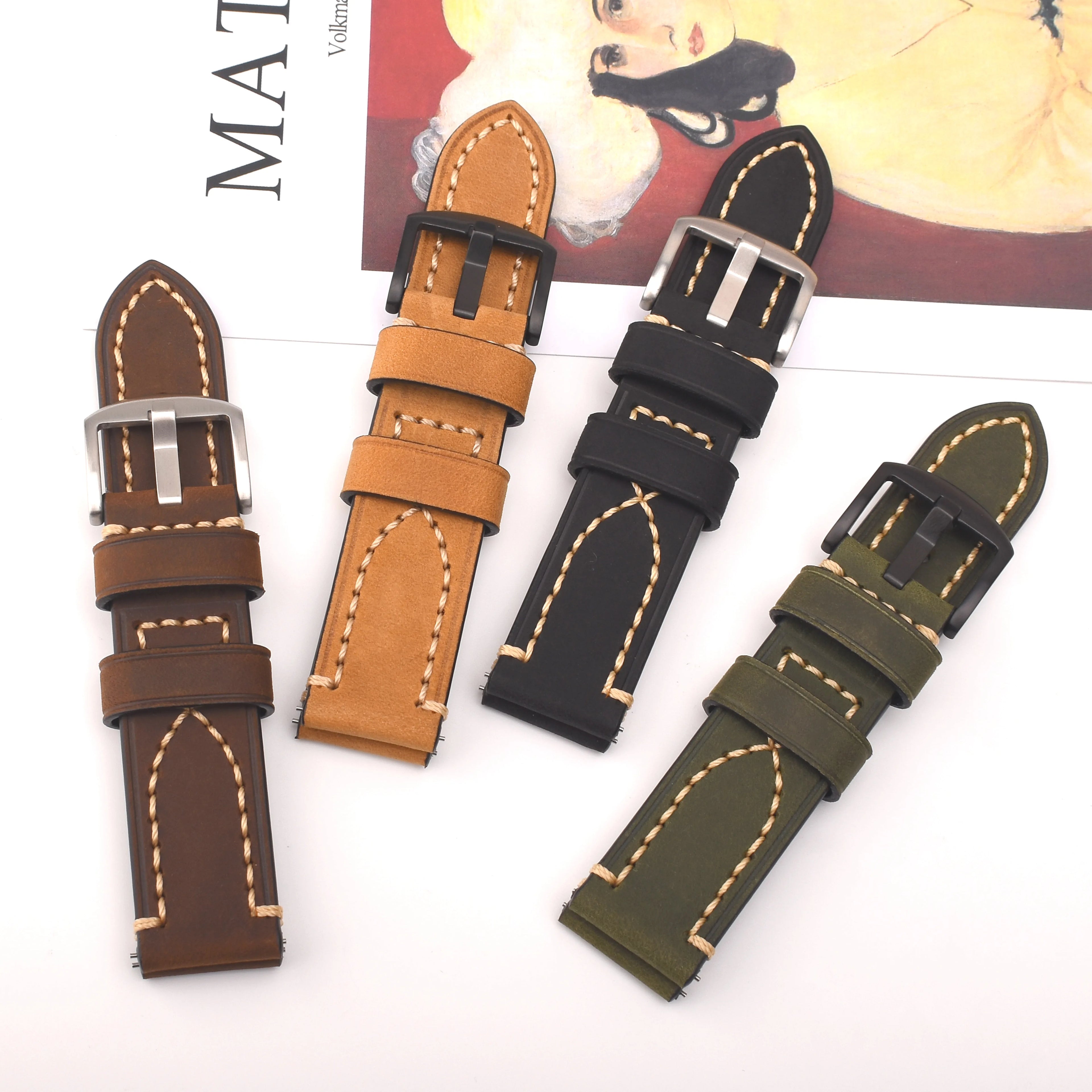 Classic Leather Watch Band 20mm 22mm 24mm 26mm Vintage Crazy Horse Oil Sealing Factory Direct Trendy Fancy Watch Strap Bracelet