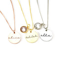 Customized Logo Disc Round 18K Gold Engraved Metal Coin Blank Pendant Necklace Birth Crystal Charm for Women