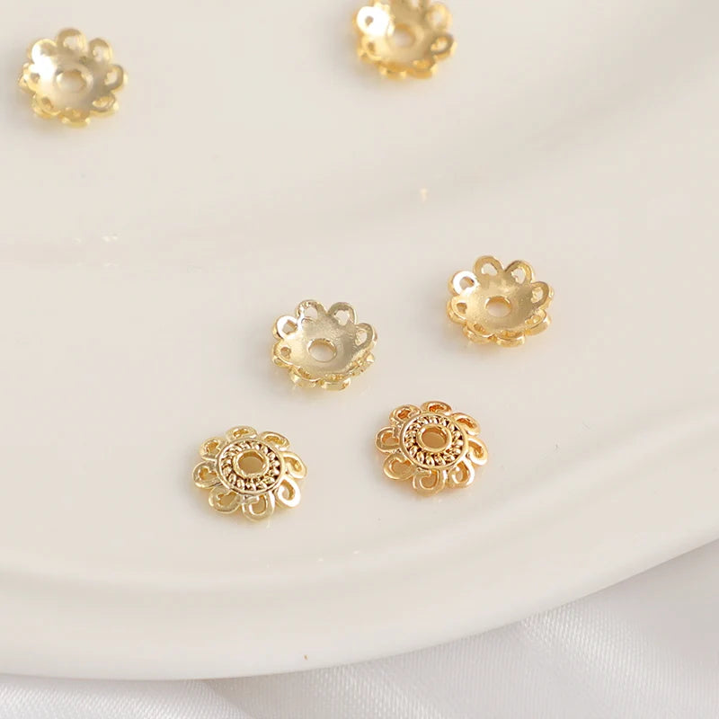 Bulk Bead Real Gold Plating Persistent Color Brass Hand Catenary Women's Jewelry Gold Eight Leaf Beadscaps