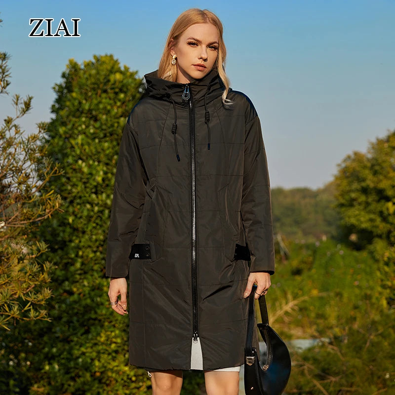 Wholesale Spring Thin Long Coat Leisure Pure Color Drawdown Hooded Hot Selling Coat Fashion Zipper Windproof Outerwear