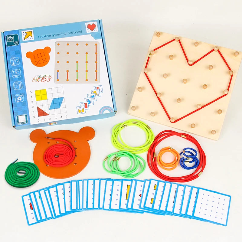 Factory Direct Sale Wooden Diy Children Handmade Geometric Creative Board Montessori Educational Toys for Kids Boys Girls