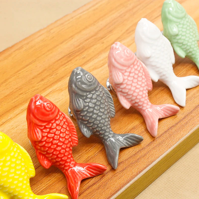 Coloful Lovely Fish Ceramic Knobs for Wardrobe Kitchen Cupboard