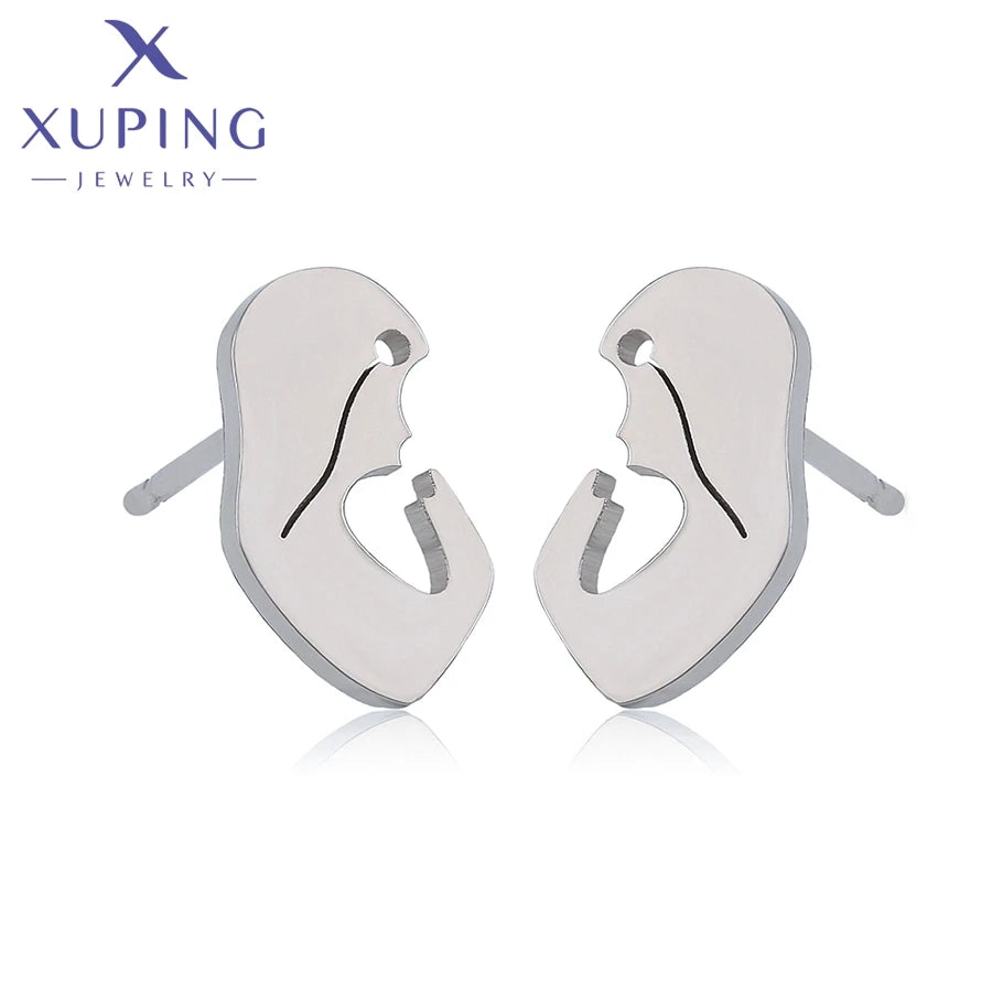 98681 XUPING Wholesale New Material Hot Design Women Fashion Stainless Steel Jewelry Silver Gray Ear-Shaped Promotion Earring