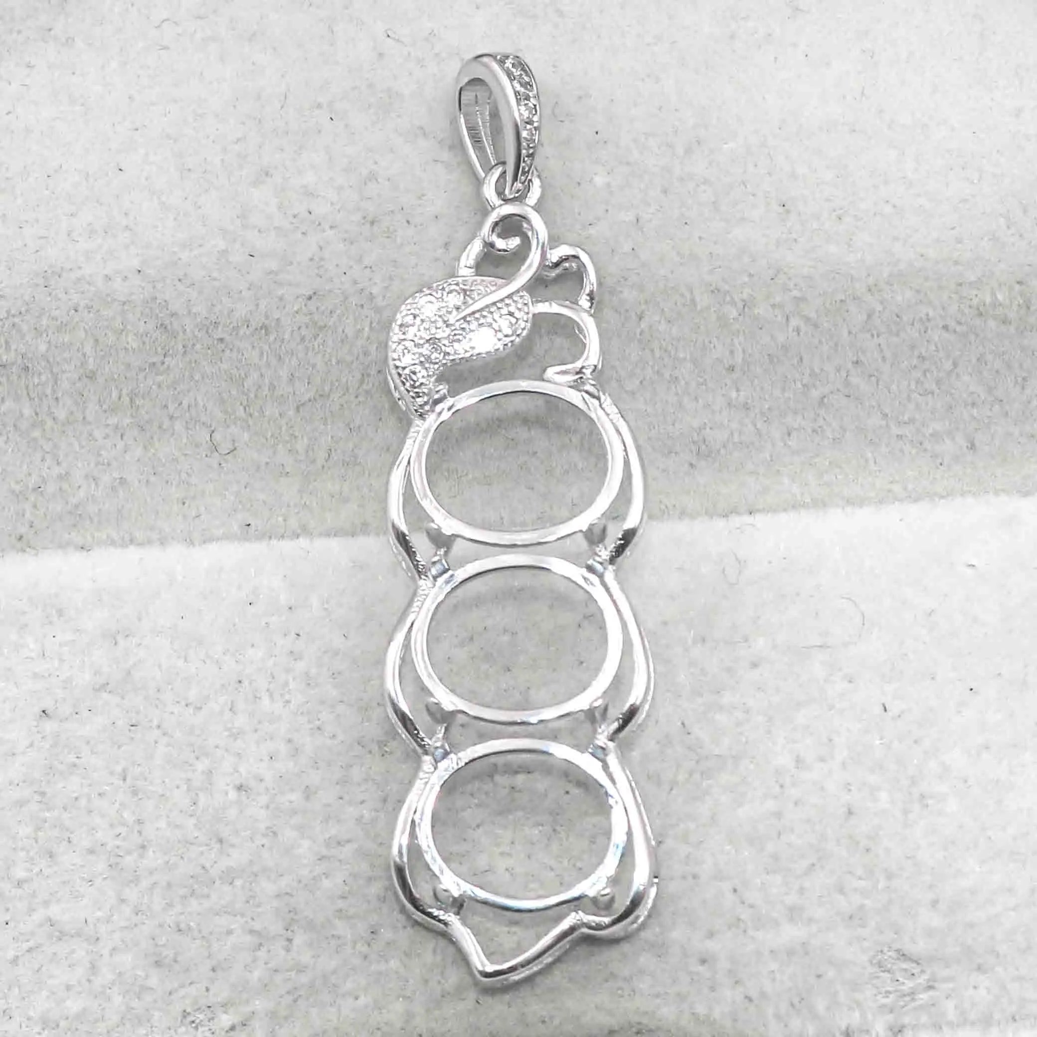Sterling Silver 8*10mm Semi Mount Pendant Empty Frame Blank Support Setting S925 Base Holder Without Center Stone for DIY Inlay