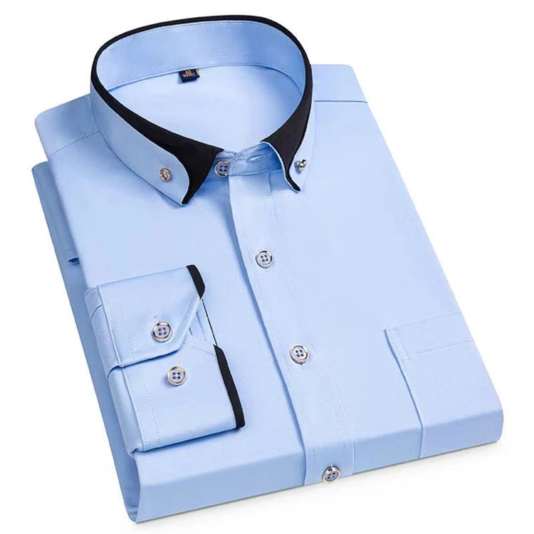 Men's Shirt Long Sleeve Four Sides Elastic Casual Stitching Double Collar Drill Button Shirts