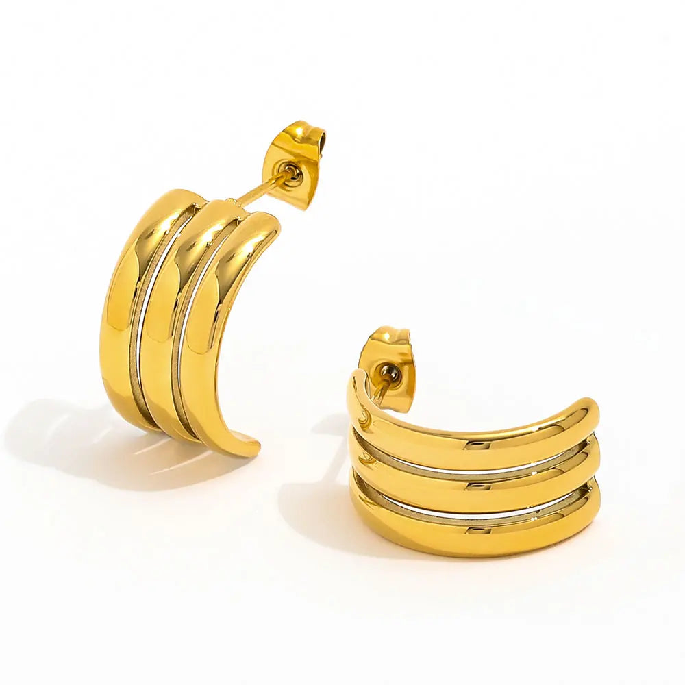 New Trendy Earring 18K Gold Plated Hollow Multi-layer Hoop Earrings Rope Stainless Steel Earrings Wholesale