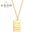 Ason 18k Gold Plated Minimalist Rectangle Pendant Necklace Stainless Steel English Personality Pendant Necklace